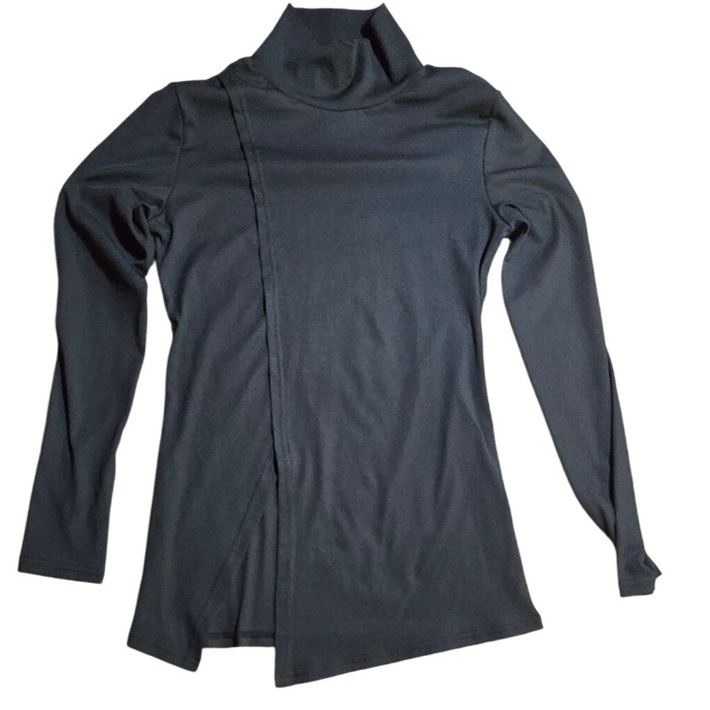 Black Stylewe Ribbed Mock Neck Long‎ Sleeve Asymmetric Top Womens Size S
